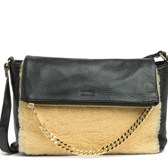 Aimee Kestenberg Handbags - Aimee Kestenberg  Leather Black Natural Shearling Madison Crossbody Bag NWT